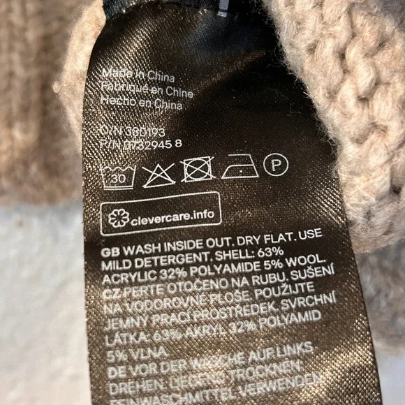 H&M Cable Knit Bobble Sweater Taupe Oatmeal Boxy Cropped Women's Small - Picture 6 of 7